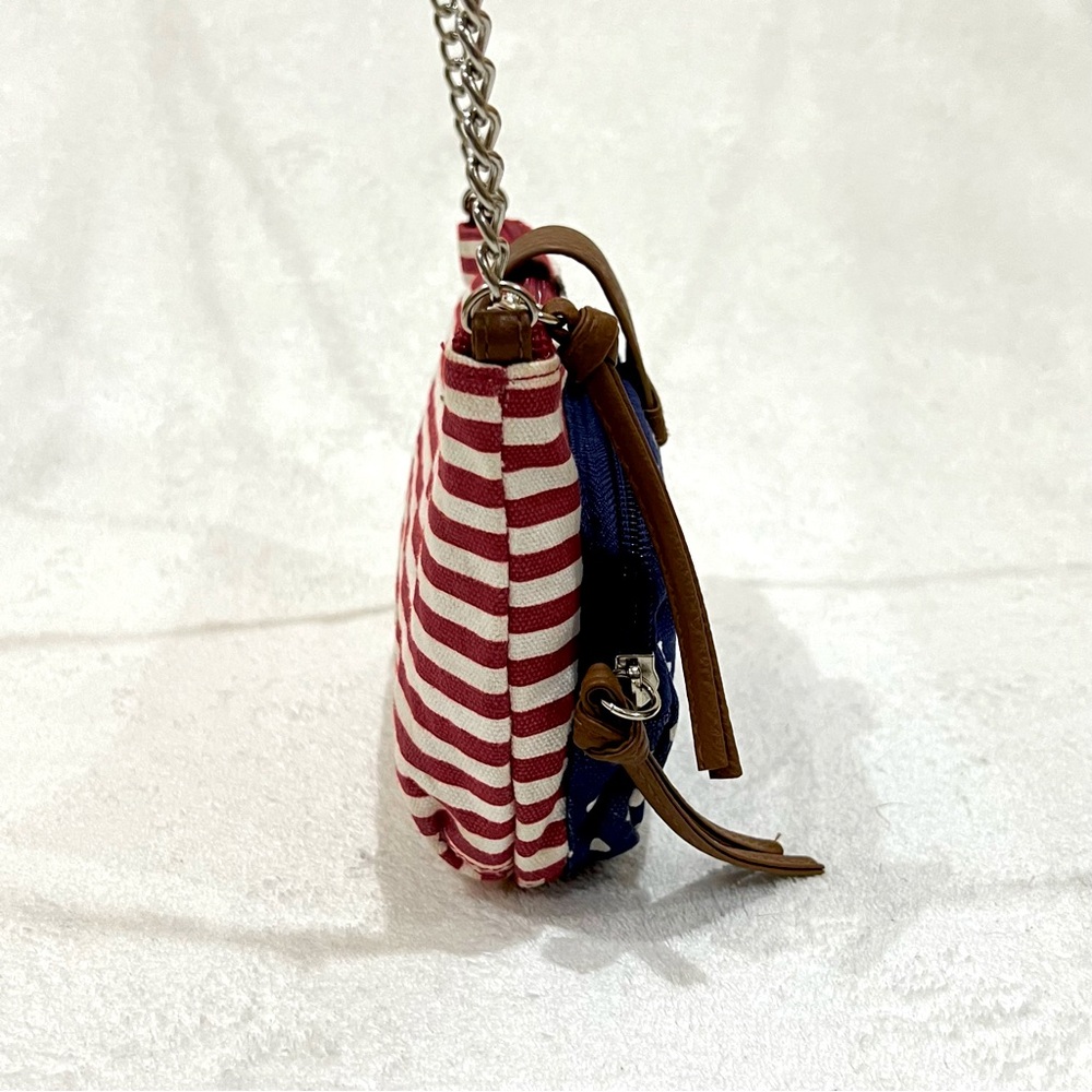 Patriotic American Flag Crossbody Bag Red White & Blue Stripes Polka Dot Purse - Picture 6 of 14